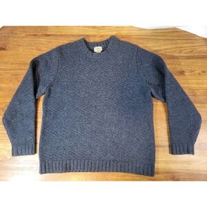 Vintage LL Bean Size Large 100% Lambs Wool Blue Heather Fisherman Sweater